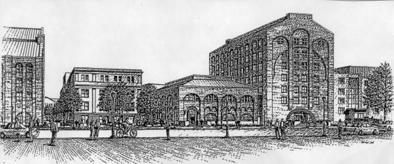Architectural sketch of Mathematics Tower and environs Architectural sketch of Mathematics Tower and environs
